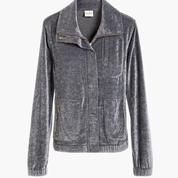 NWT Chico's Zenergy Velour Jaspe Bomber Jacket 0 (Small) Grey Zip Pockets $109 - Picture 3 of 8